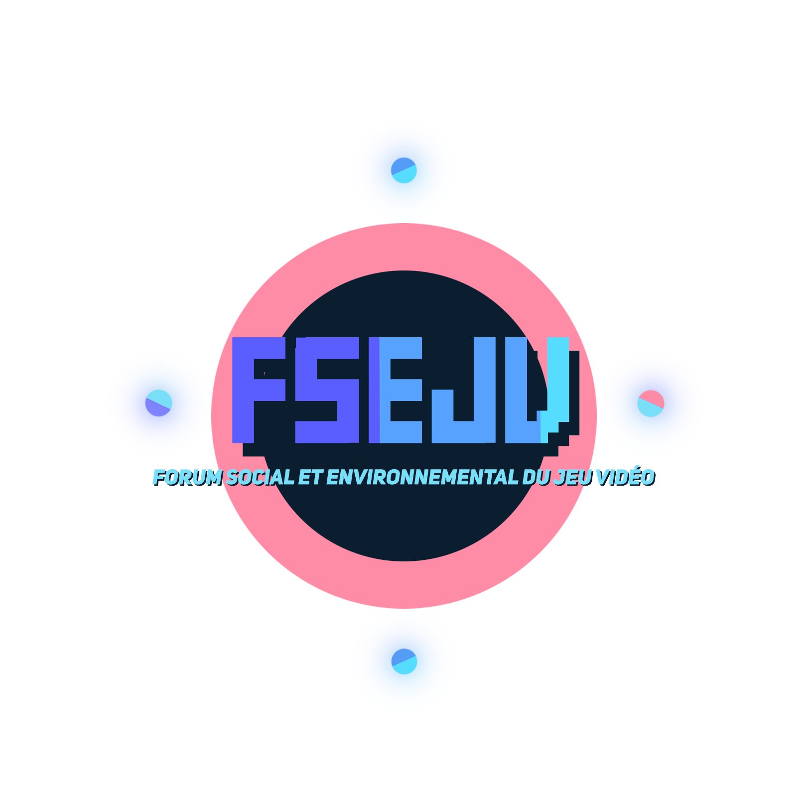 Logo du FSEJV, en lettres bleu sur fond noir et rose, avec en sous-titre Forum Social et Environnemental du Jeu Video