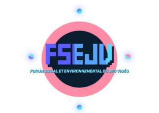 Logo du FSEJV, en lettres bleu sur fond noir et rose, avec en sous-titre Forum Social et Environnemental du Jeu Video